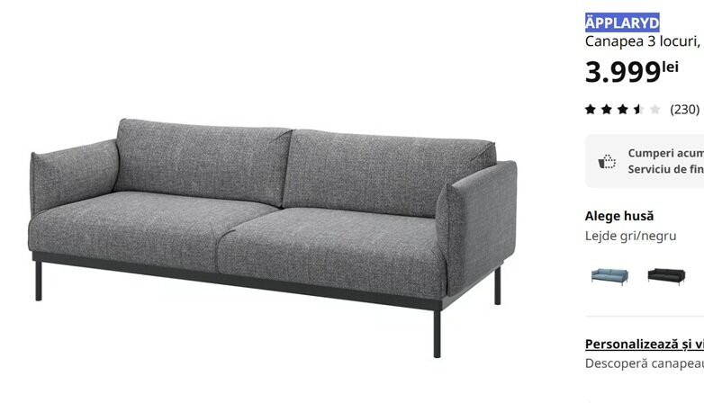 Canapea de 3 locuri IKEA, folosita 2 ani