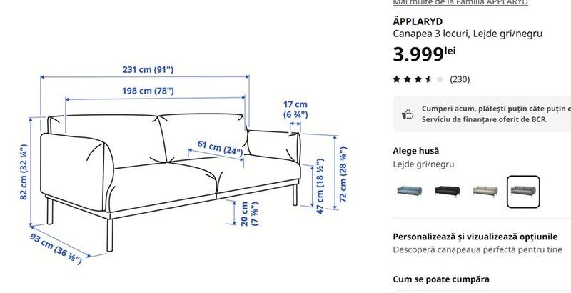 Canapea de 3 locuri IKEA, folosita 2 ani